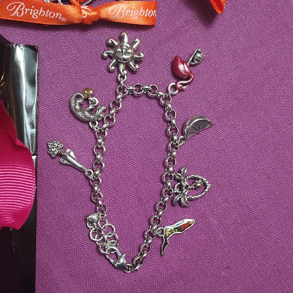 Brighton Silver Bracelet with Red and Gold Accents